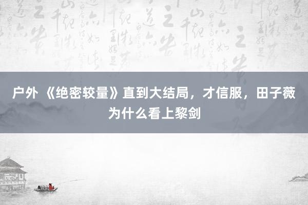 户外 《绝密较量》直到大结局，才信服，田子薇为什么看上黎剑